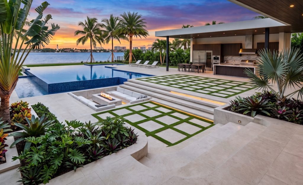Custom artificial turf installation, Pompano Beach backyard